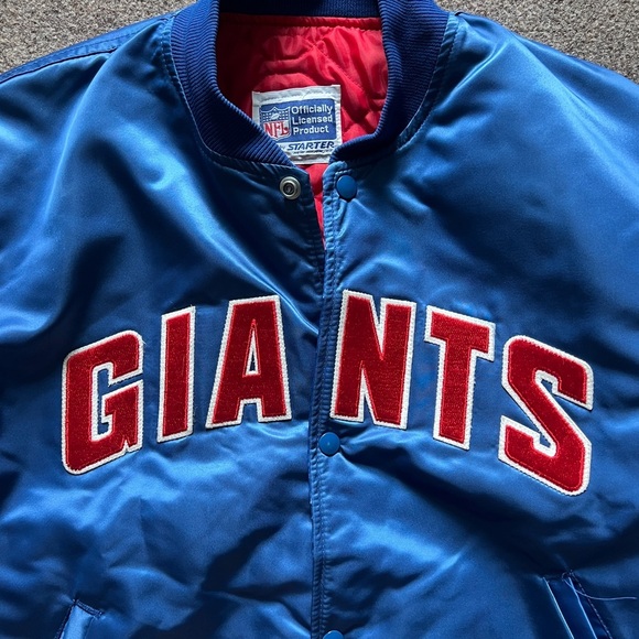VTG 90s NFL NY Giants STARTER Quilted Snap Close Bomber Jacket Large Made In USA - Picture 4 of 16